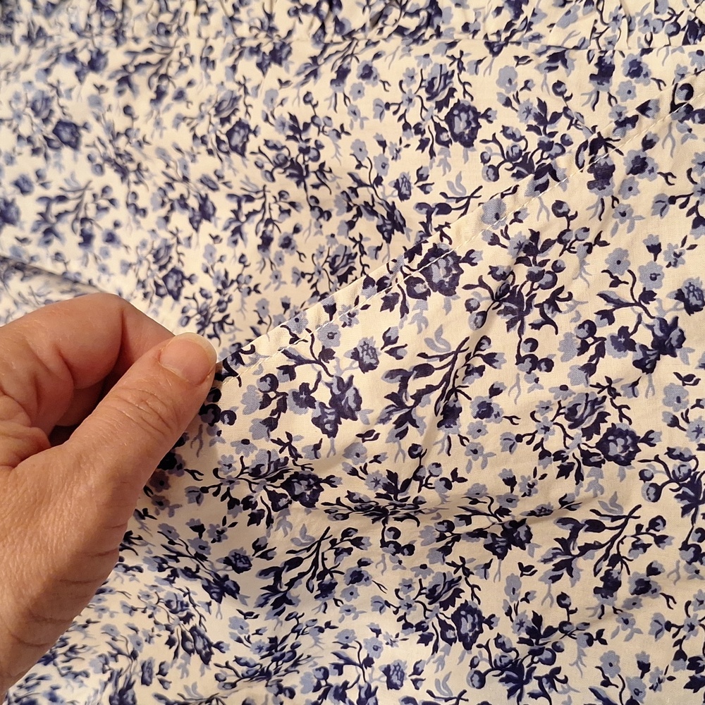 H&M Ruffle Wrap Dress Lg Blue Floral Puff Sleeve V-Neck Cotton Mini Preppy BW - Picture 6 of 12